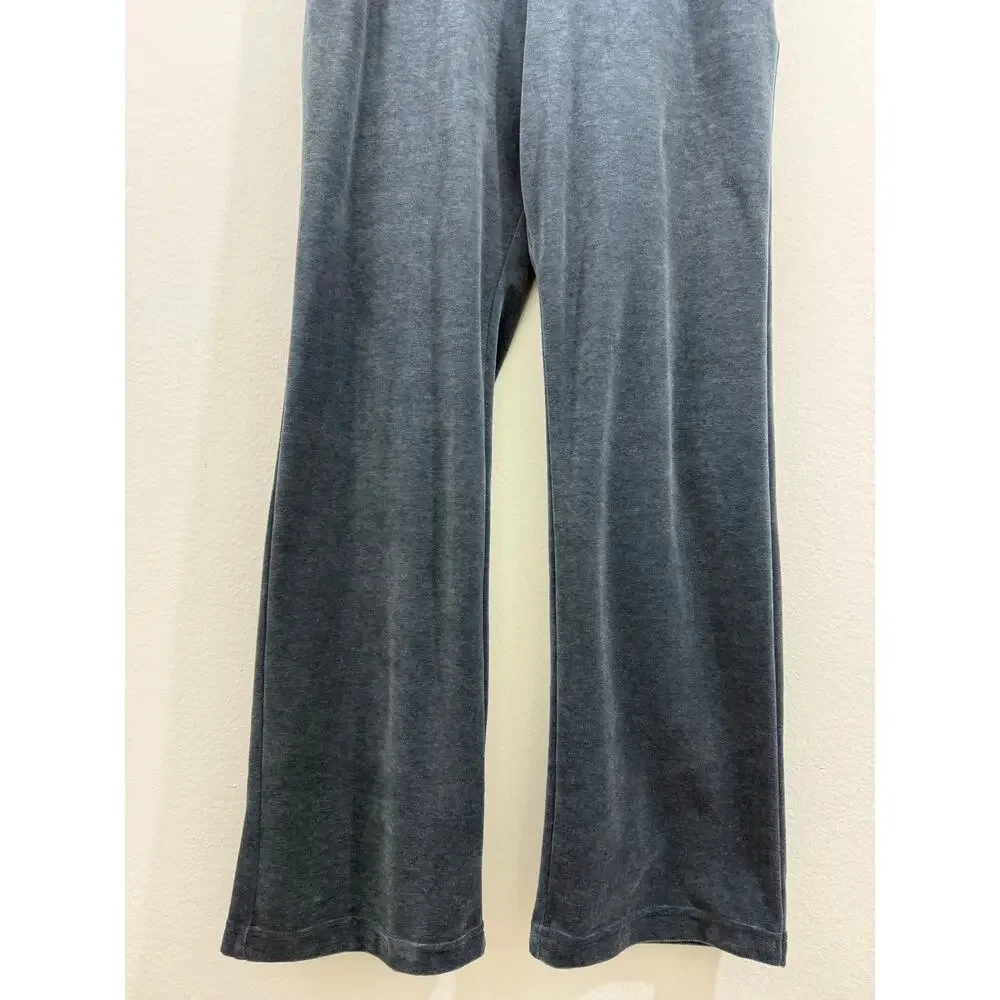 L.L.Bean Velvet Pull On Pants Storm Blue Elastic Waist Drawstring Straight Leg M - Picture 5 of 13